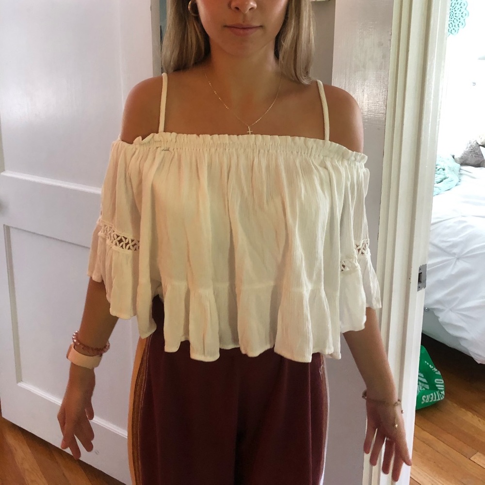 White flowy off the shoulder top, size large